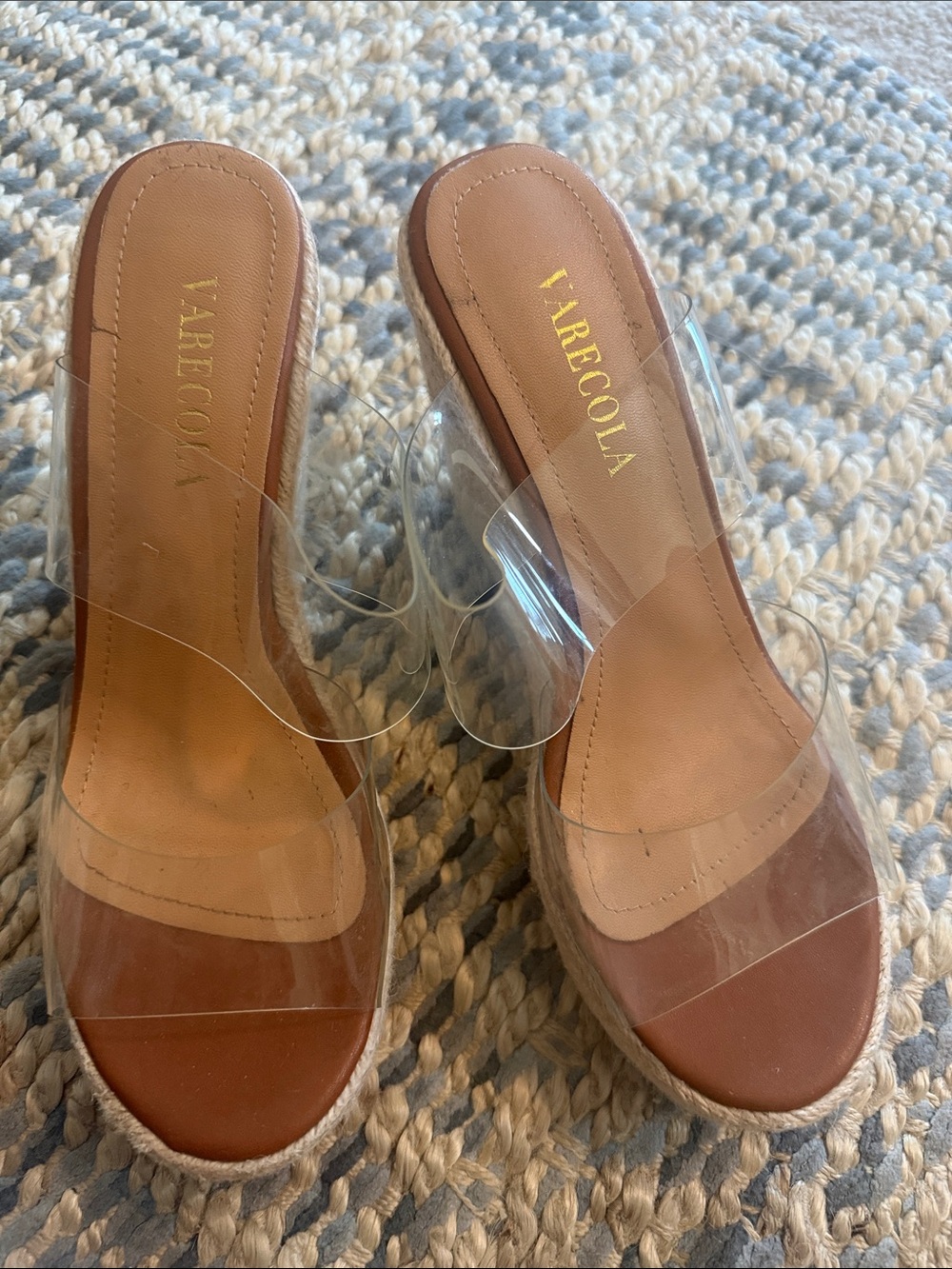 Varecola Clear Strap Tan Espadrille Wedge Sandals